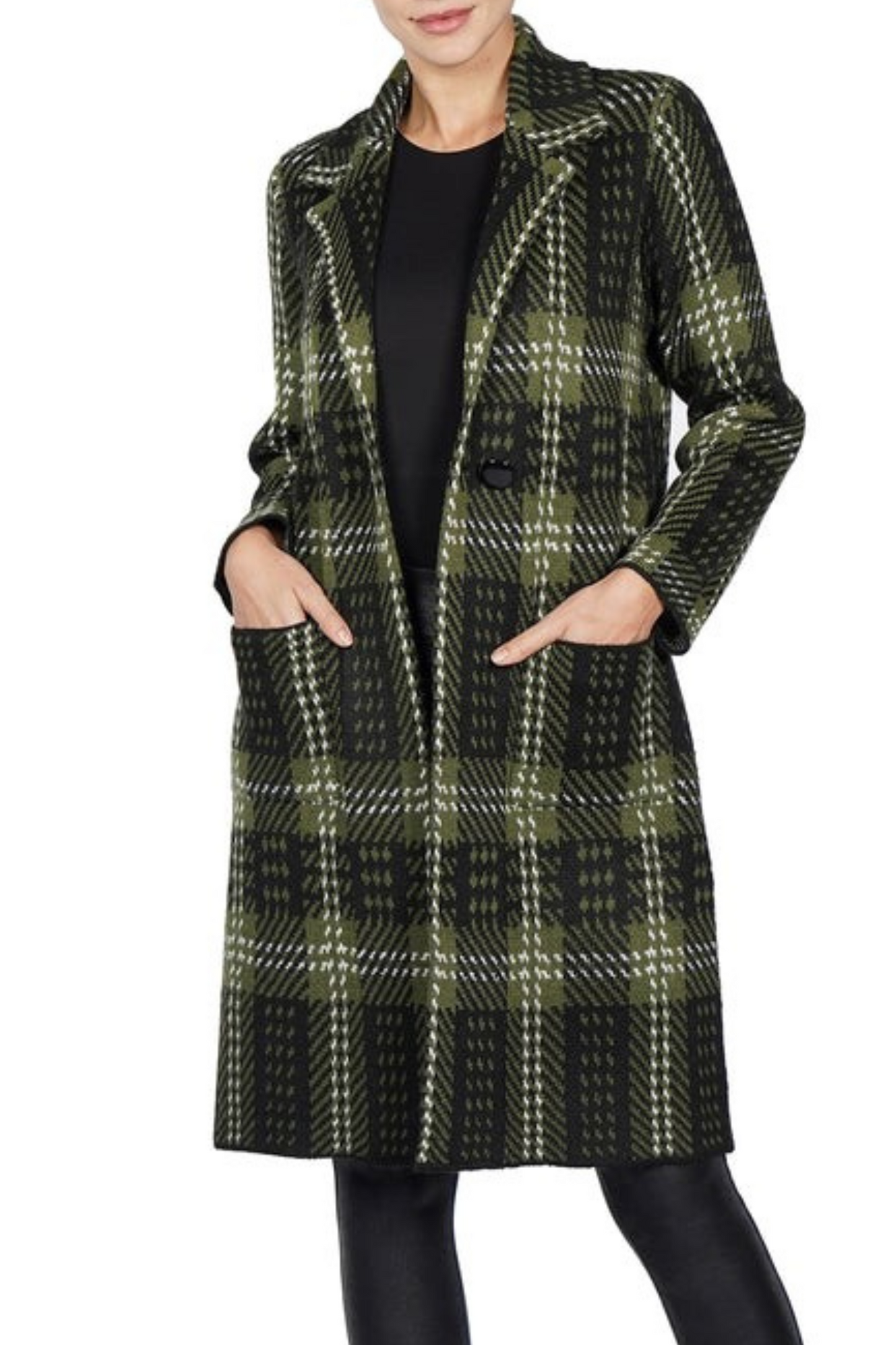 Love Token One-Button Plaid Print Cardigan Coat