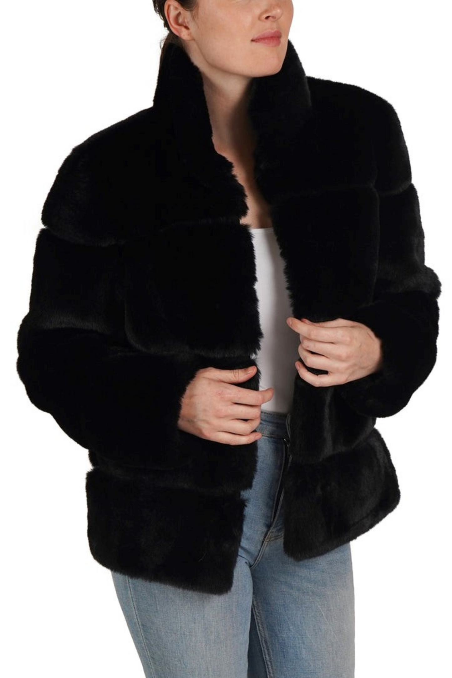 Love Token Quilted Pattern Ladies Faux Fur Jacket