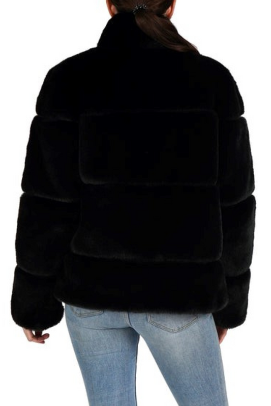 Love Token Quilted Pattern Ladies Faux Fur Jacket