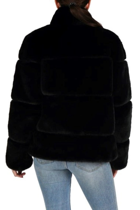 Love Token Quilted Pattern Ladies Faux Fur Jacket