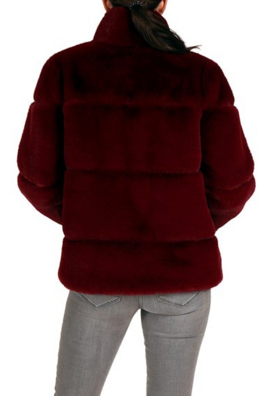 Love Token Quilted Pattern Ladies Faux Fur Jacket