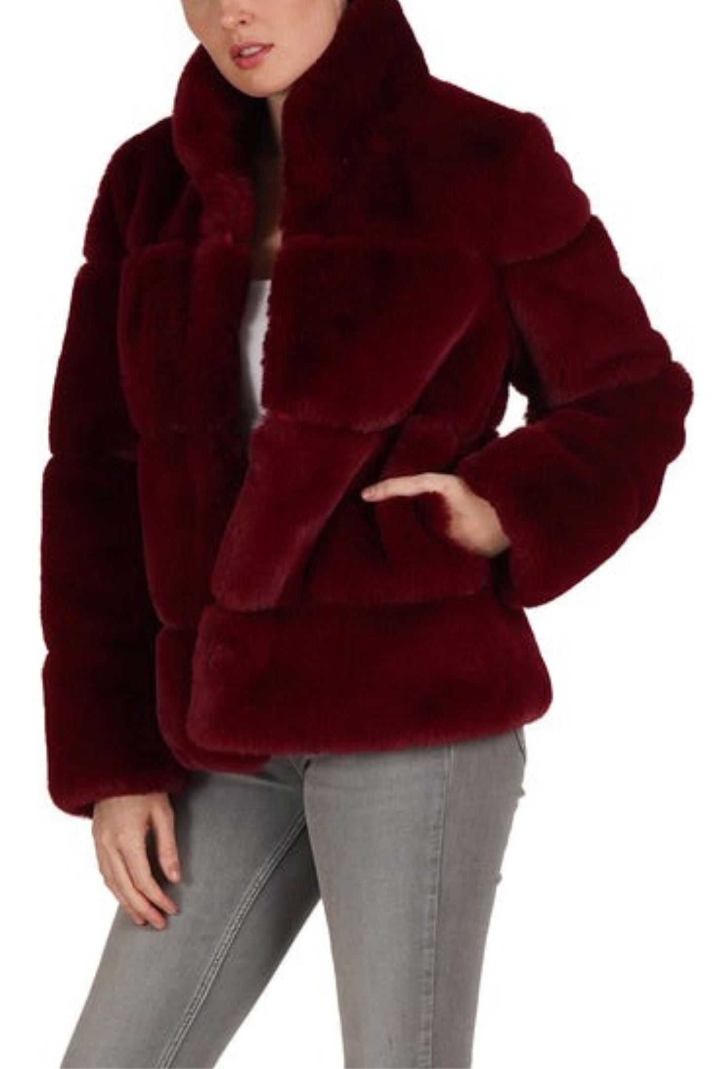 Love Token Quilted Pattern Ladies Faux Fur Jacket