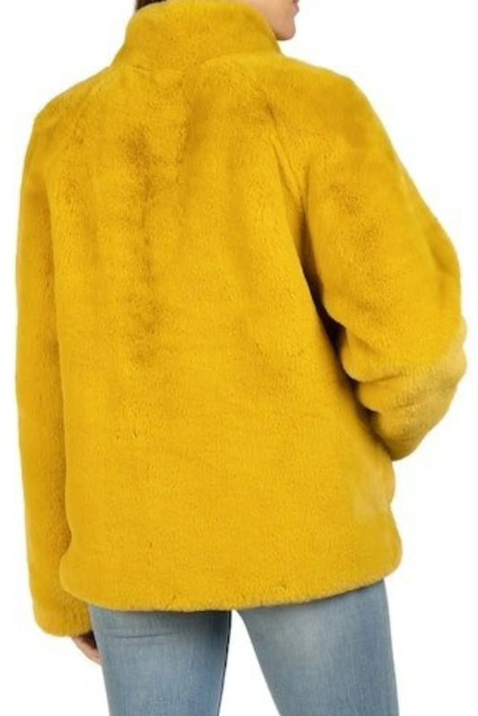 Love Token High Collar Faux Fur Jacket