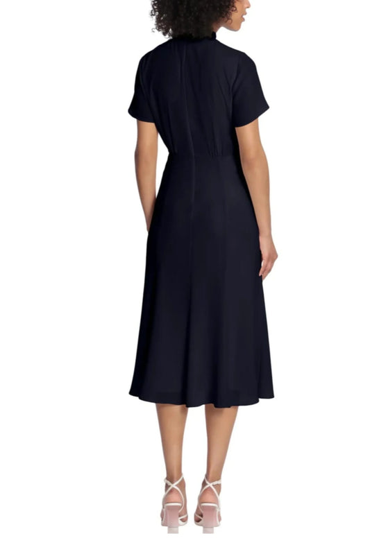 Maggy London Twist Mock Neck Short Sleeve Midi Dress