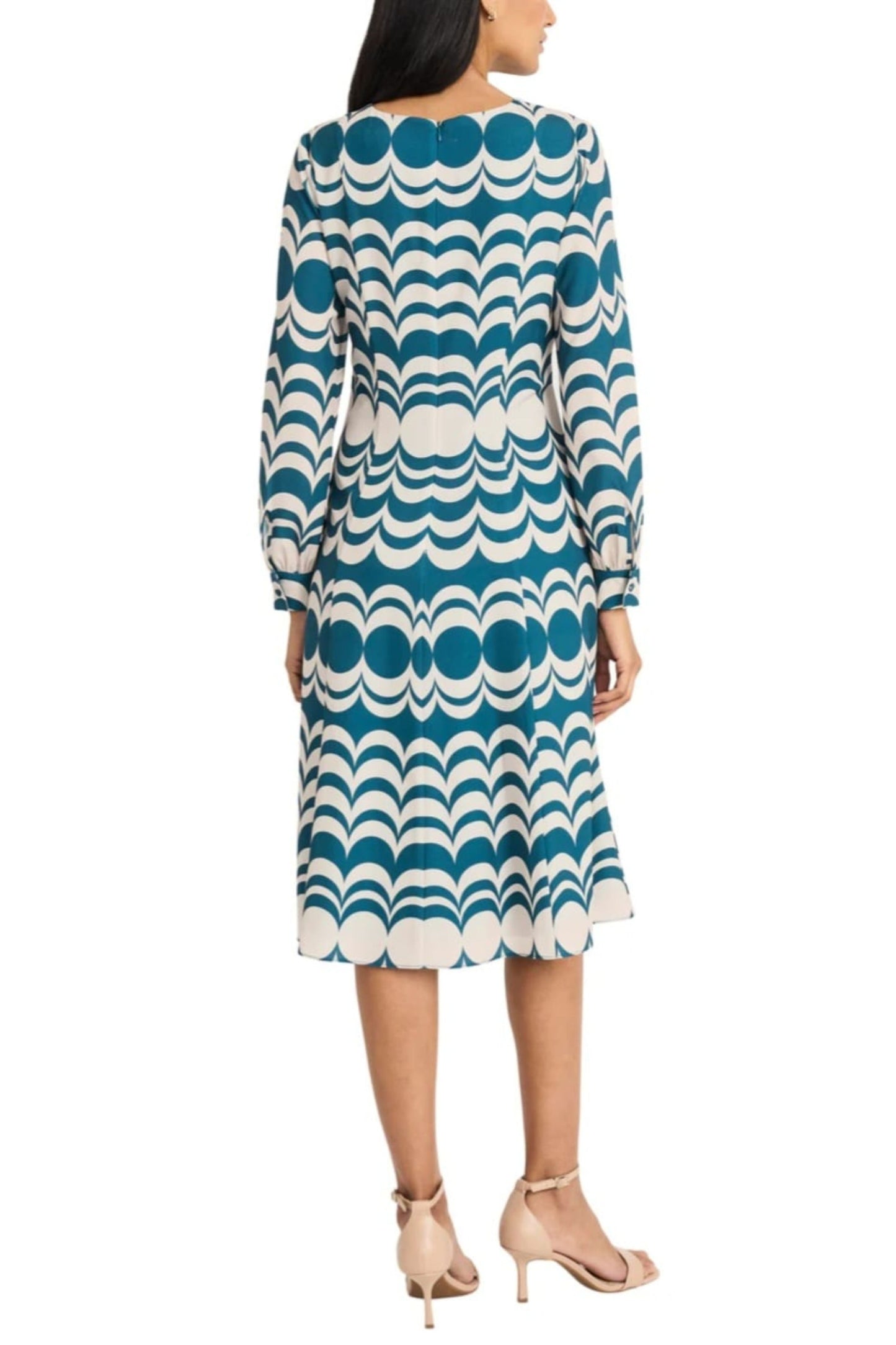 Maggy London Long Sleeve Geo Print A-Line Dress
