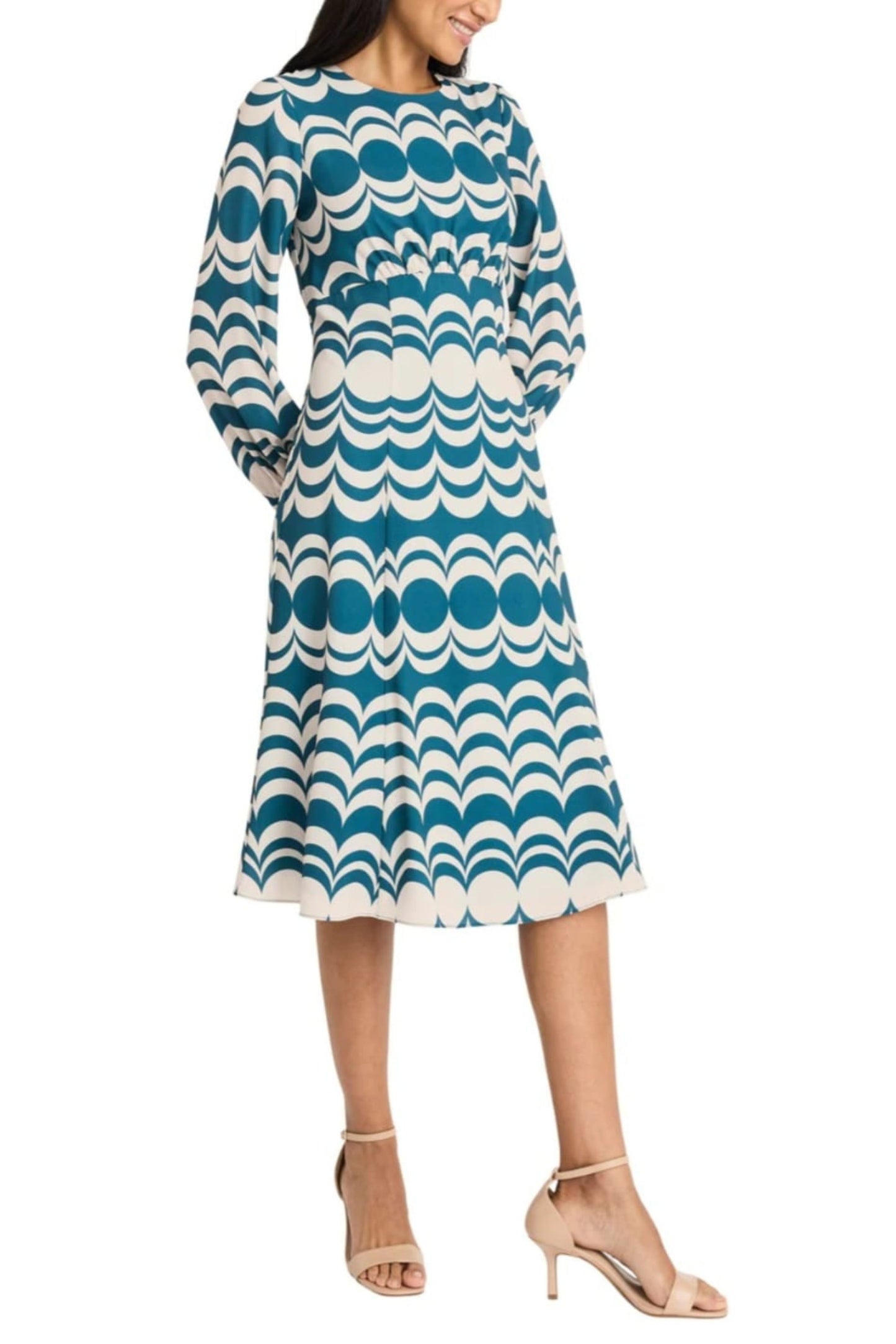 Maggy London Long Sleeve Geo Print A-Line Dress