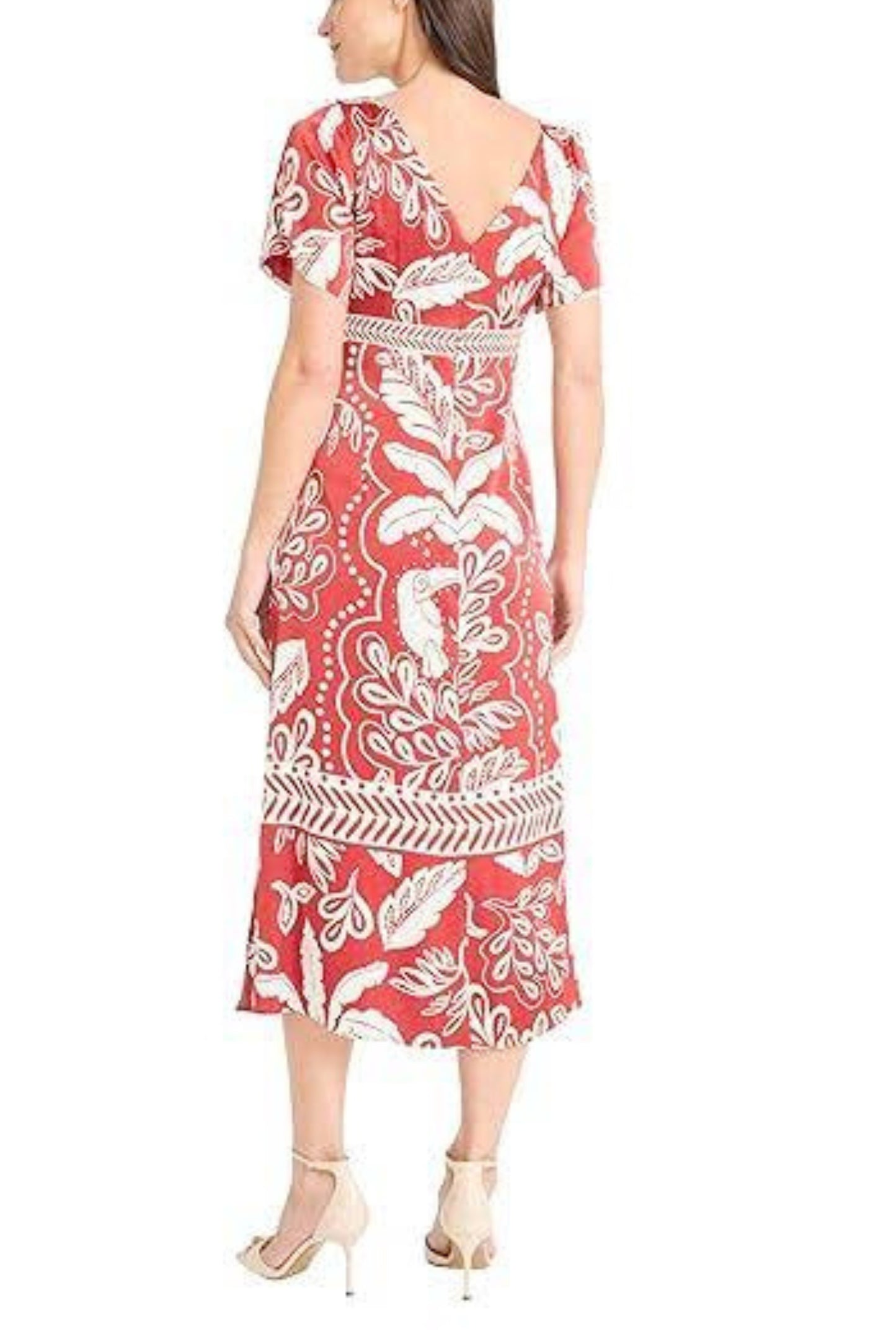 Maggy London Leaf Print Short Sleeve Midi Dress