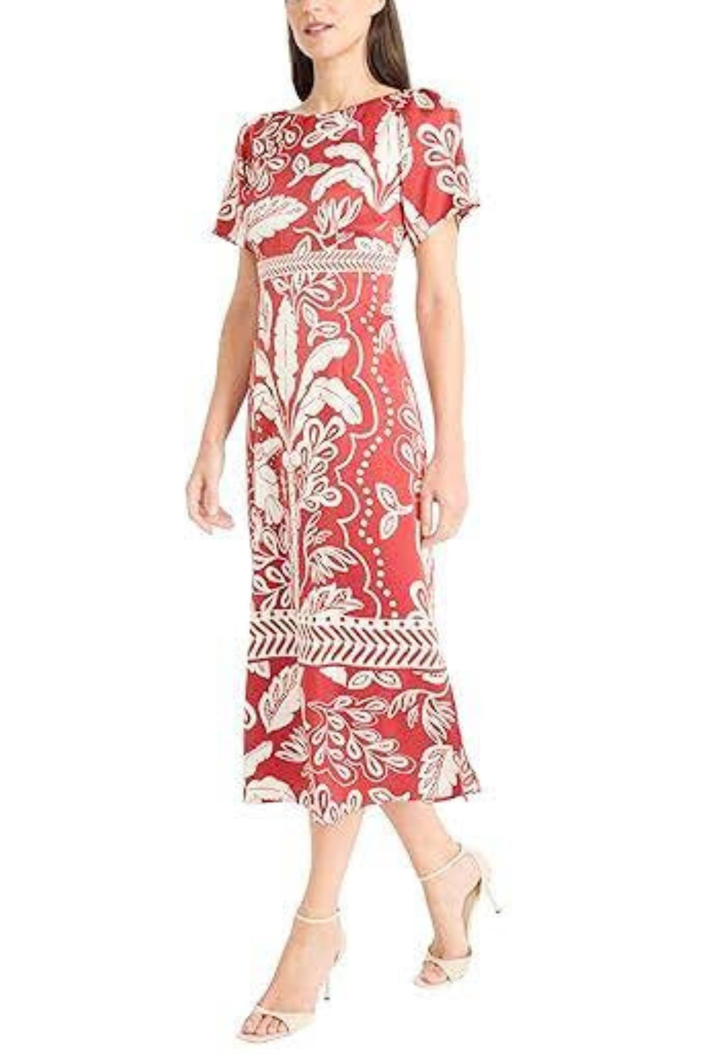 Maggy London Leaf Print Short Sleeve Midi Dress