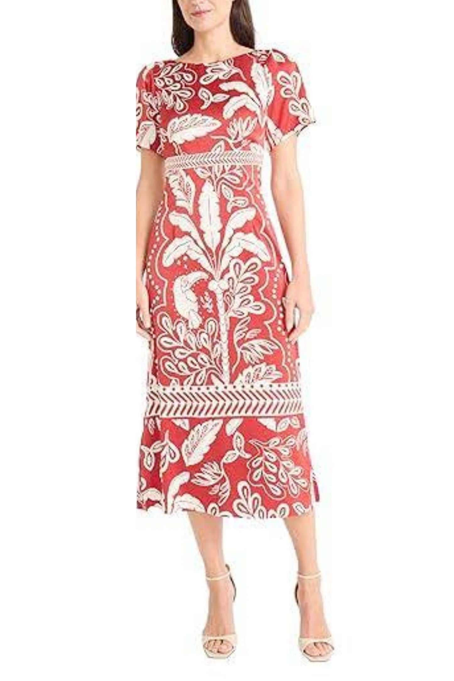 Maggy London Leaf Print Short Sleeve Midi Dress