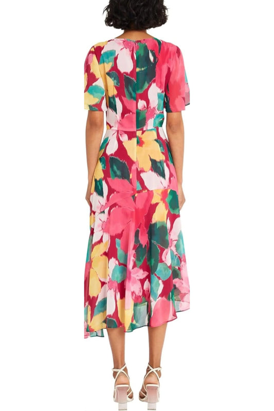Maggy London Multi Color Short Sleeve Midi Dress