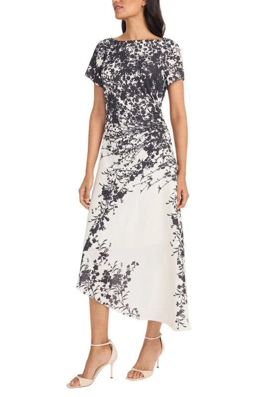 Maggy London Flower Print Asymmetrical Midi Dress