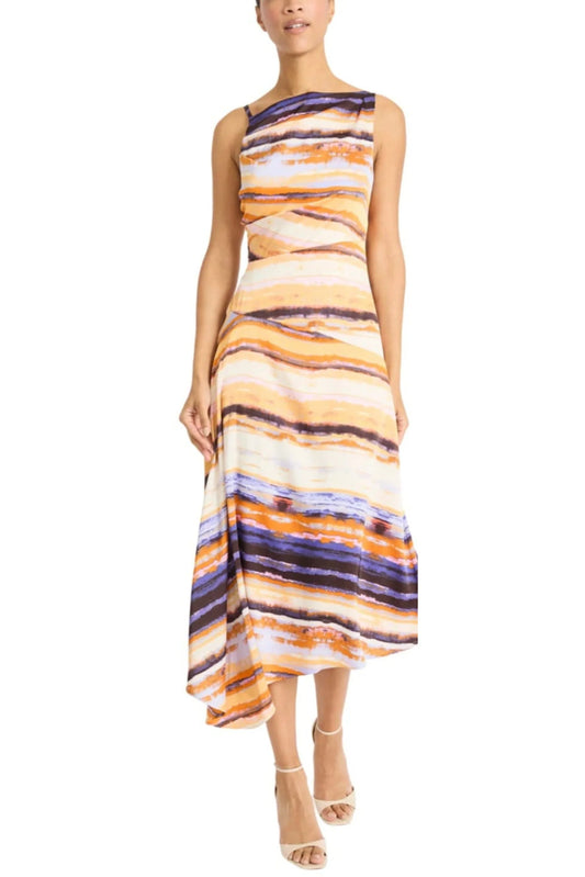 Maggy London Multi Color Asymmetrical Midi Dress