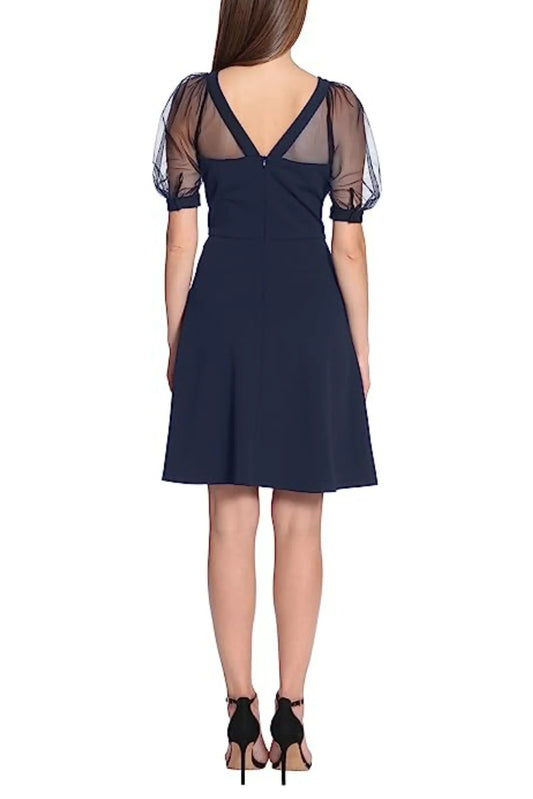Maggy London Short Sheer Puff Sleeve Dress