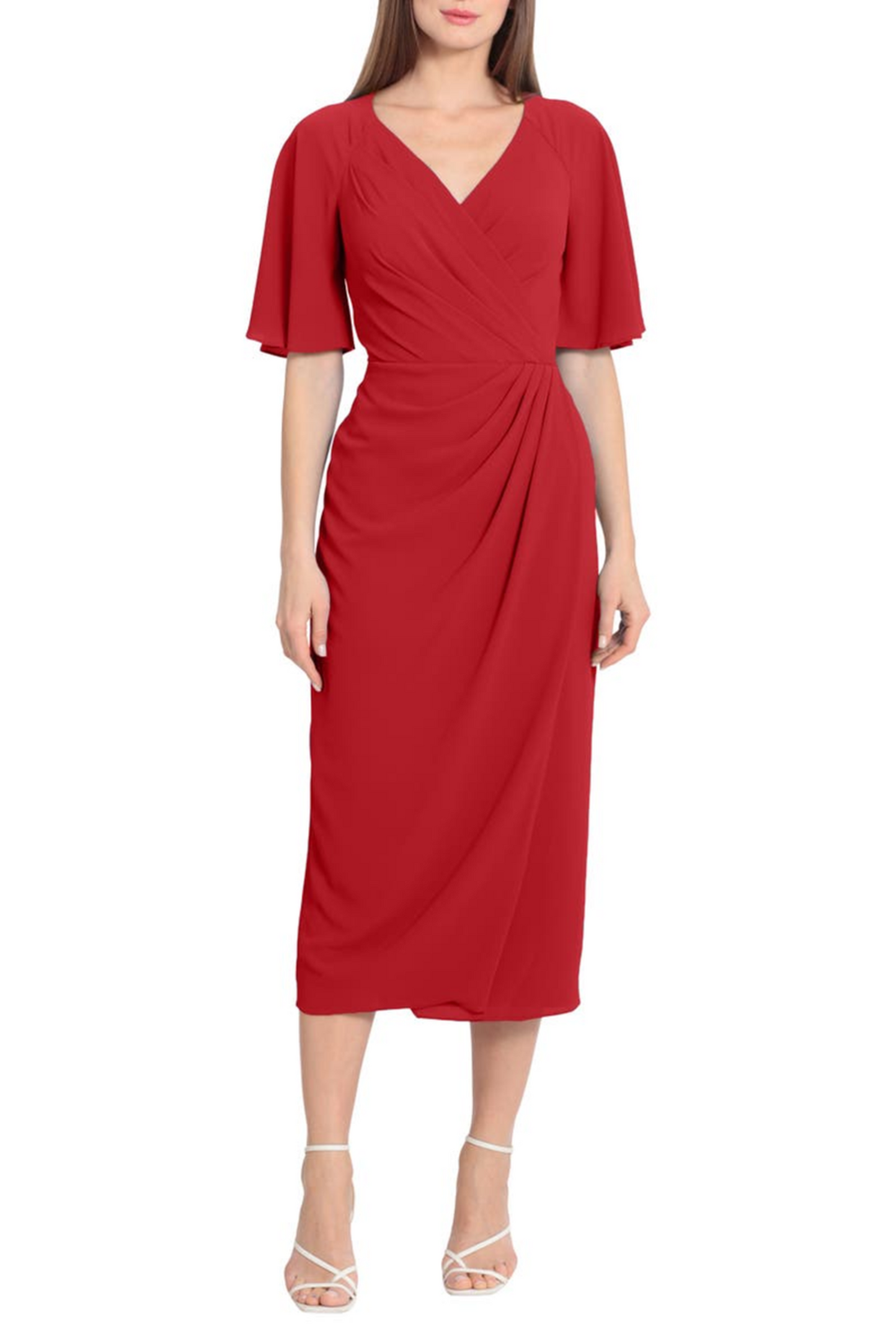 Maggy London Faux Wrap Short Sleeve Midi Dress