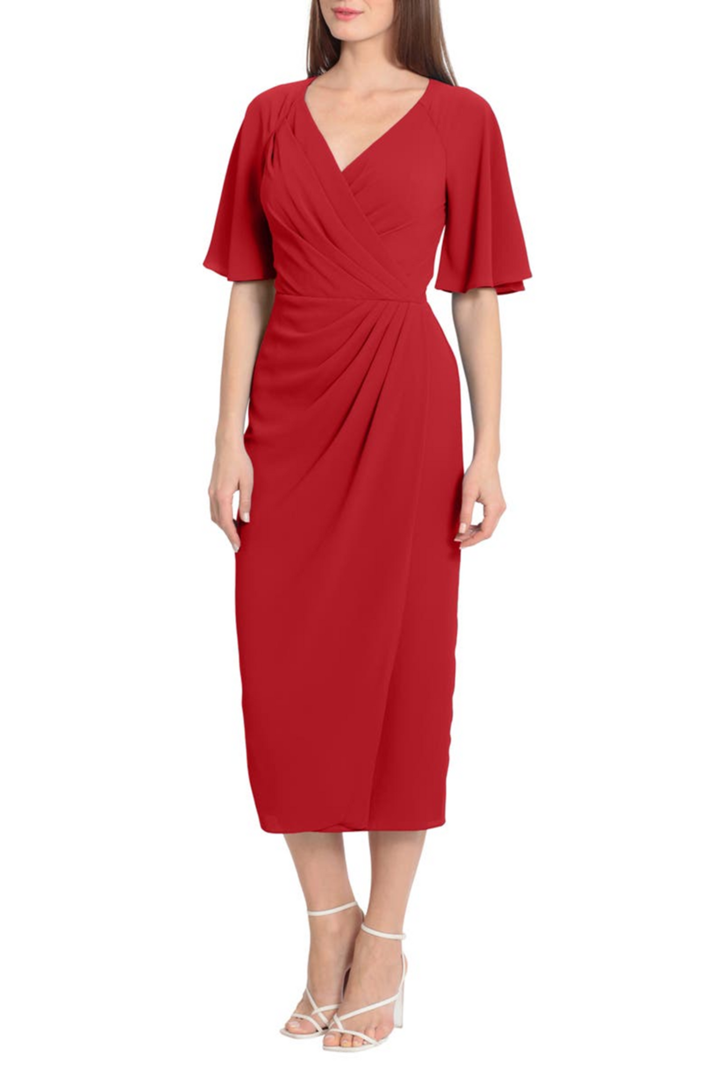 Maggy London Faux Wrap Short Sleeve Midi Dress