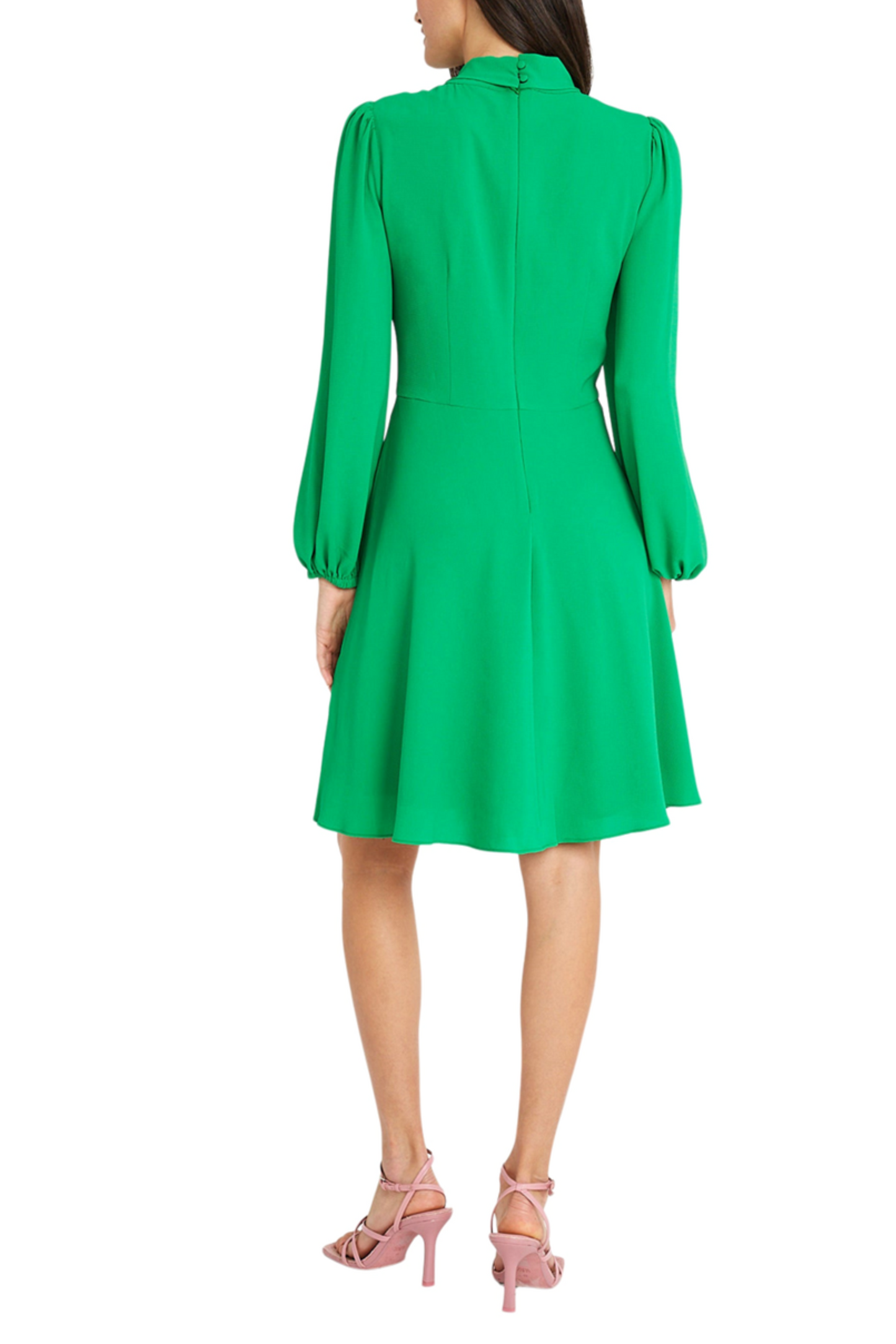 Maggy London Long Sleeve Tie-Neck Flare Dress