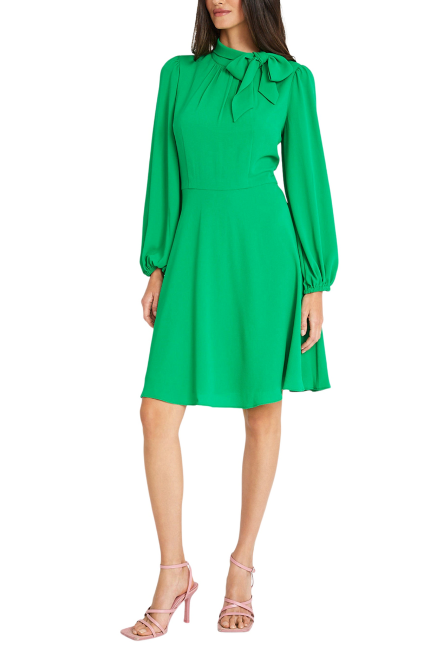 Maggy London Long Sleeve Tie-Neck Flare Dress