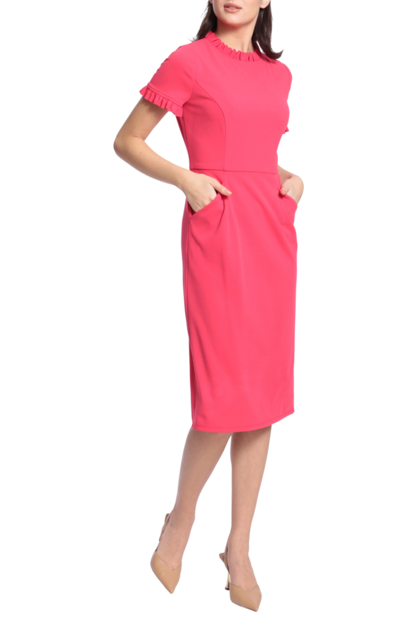 Maggy London Ruffle-Detail Front Pocket Dress