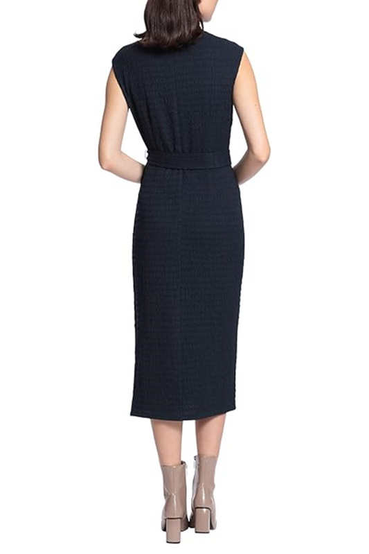 Maggy London Cap Sleeve Mock Neck Belted Dress