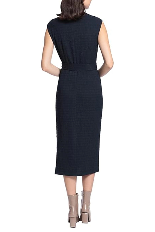 Maggy London Cap Sleeve Mock Neck Belted Dress