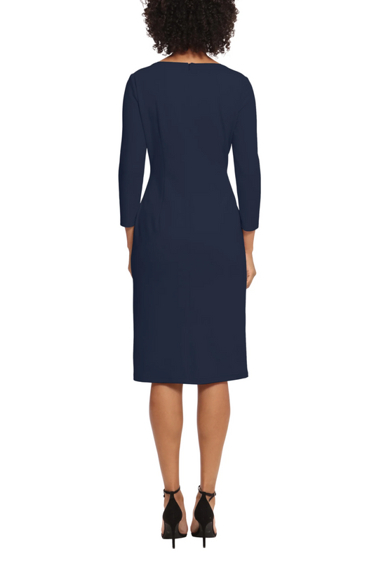 Maggy London 3/4 Sleeve Pleated Waist Sheath Dress