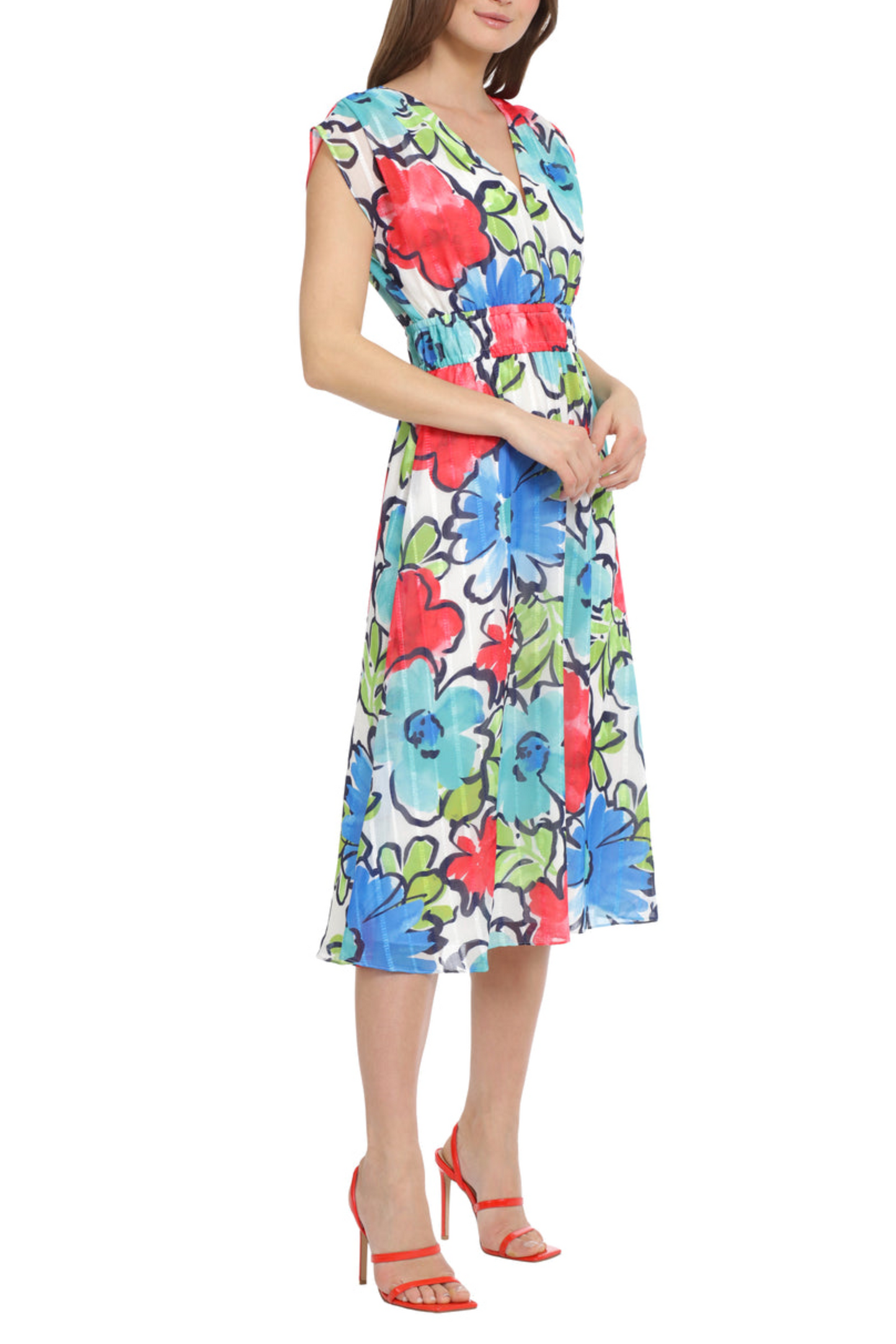 Maggy London Short Sleeve A-line Floral Dress