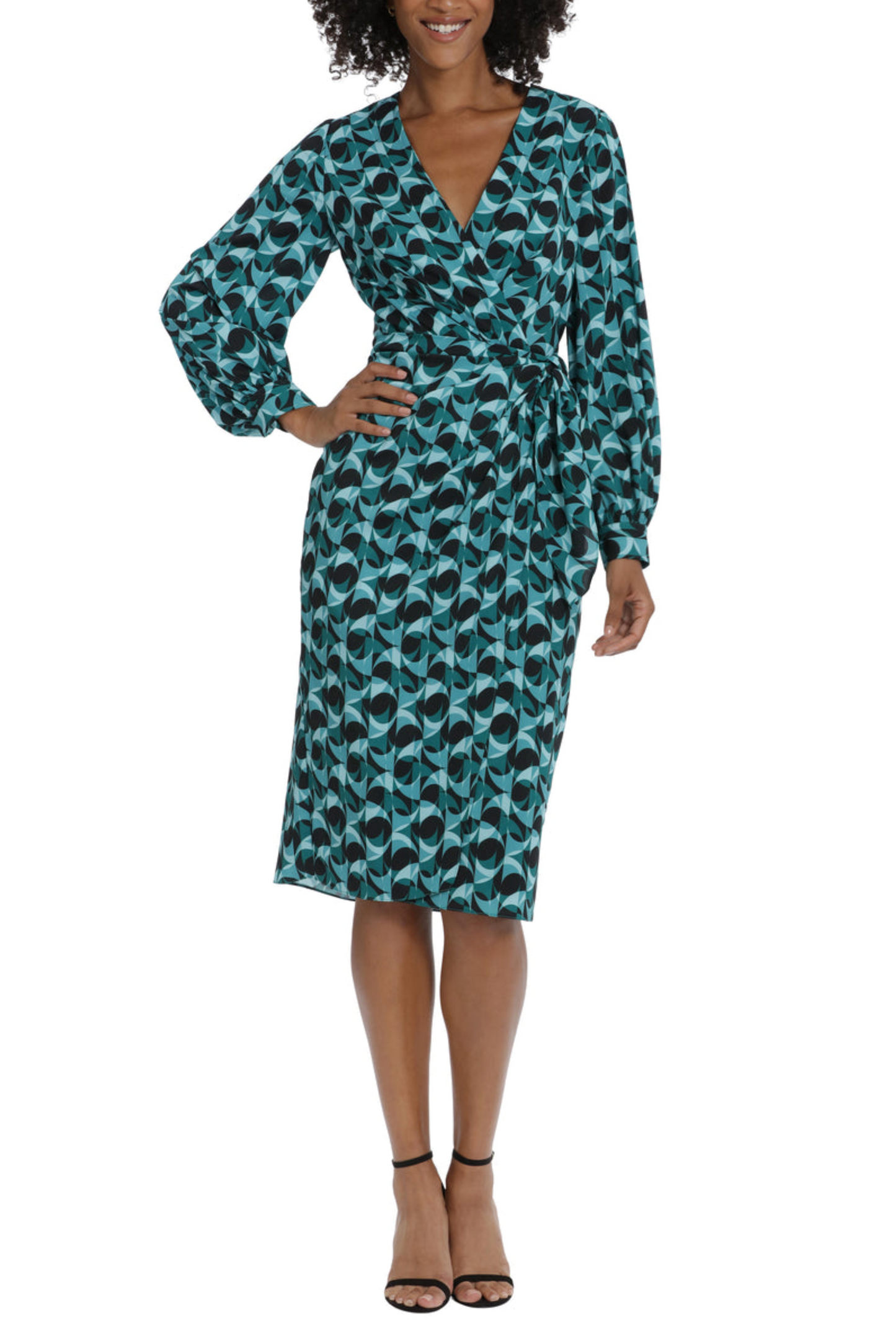 Maggy London Geo Print Long Sleeve Faux Wrap Dress