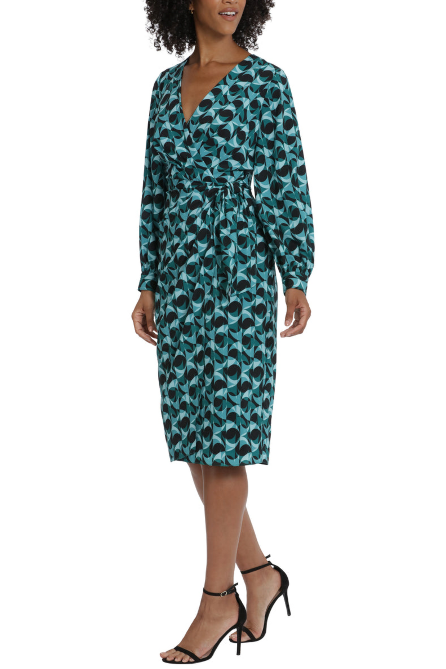 Maggy London Geo Print Long Sleeve Faux Wrap Dress