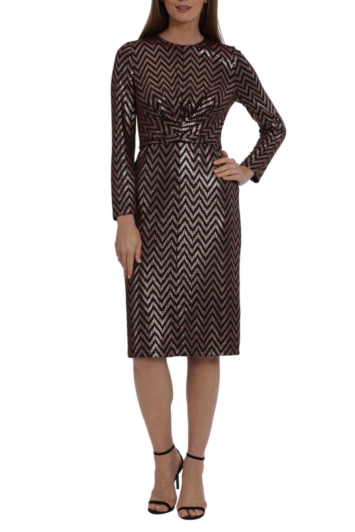 Maggy London Metallic Long Sleeve Sheath Dress