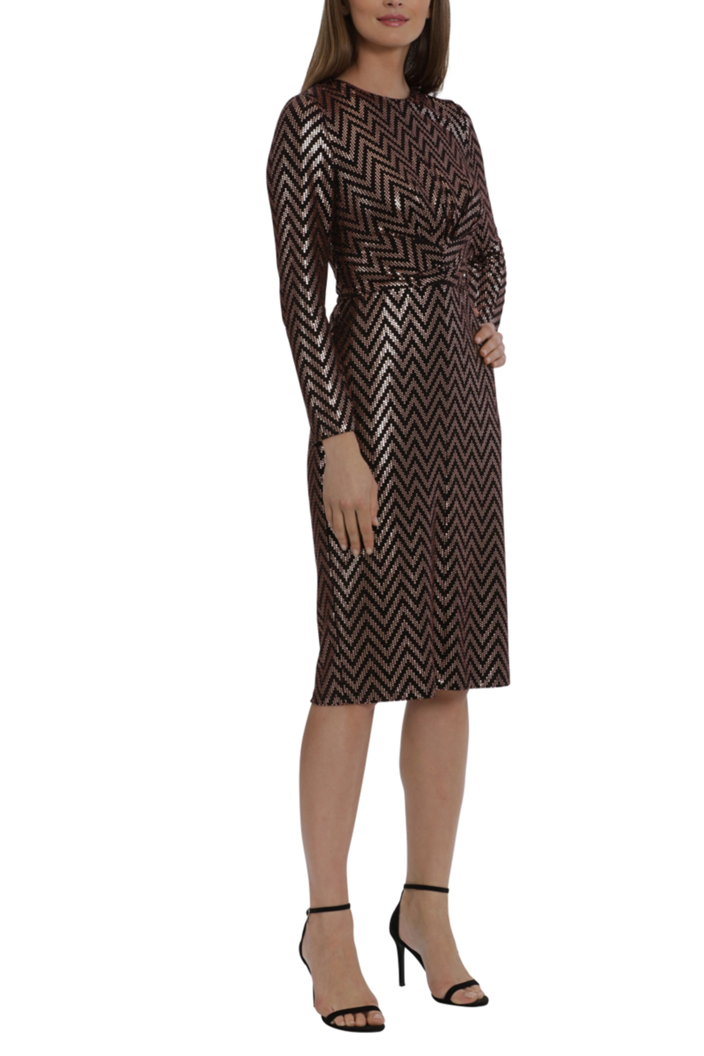 Maggy London Metallic Long Sleeve Sheath Dress