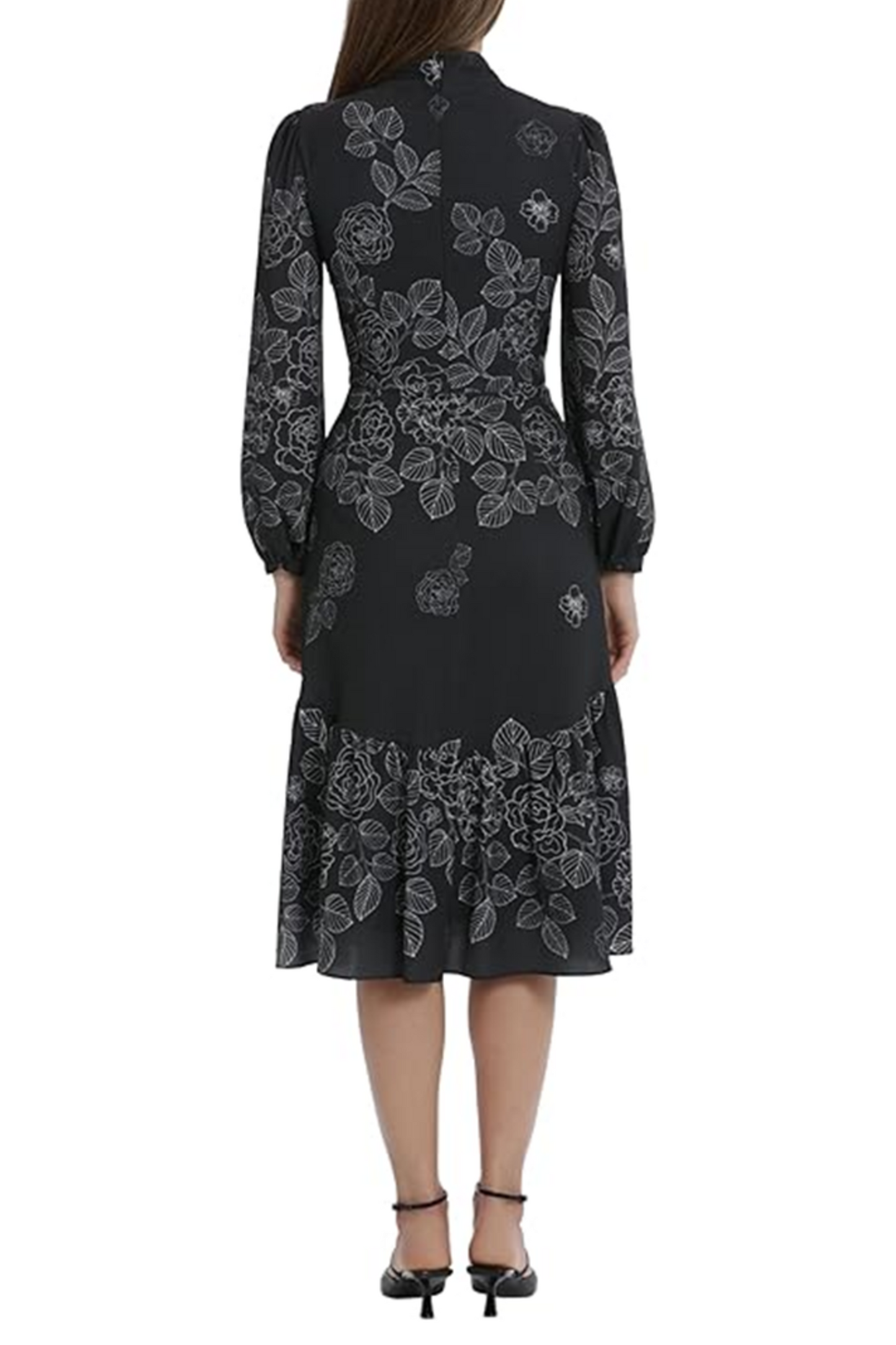 Maggy London Floral Mock Neck Tiered A-Line Dress