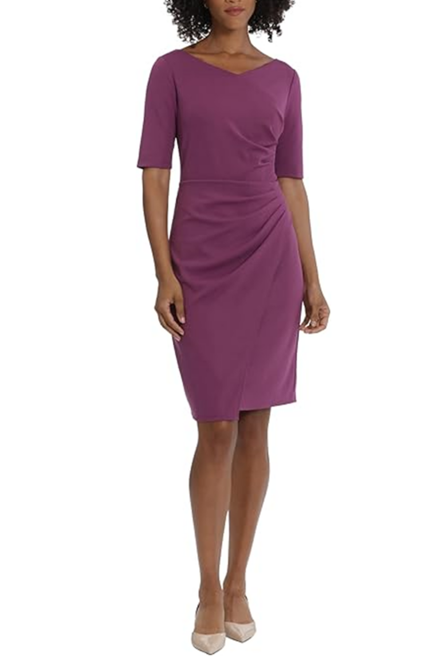Maggy London Elbow Sleeve Pleated Sheath Dress