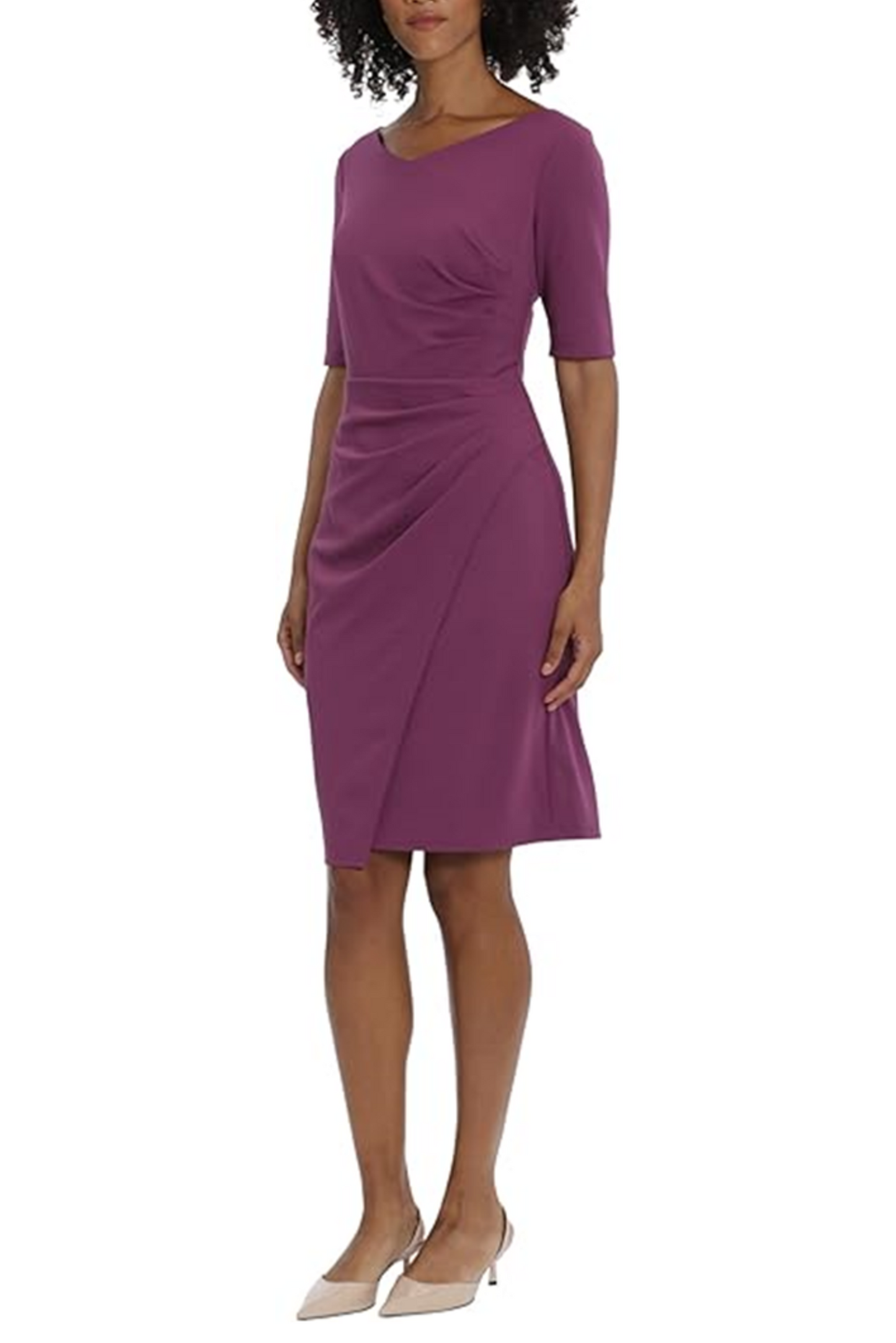 Maggy London Elbow Sleeve Pleated Sheath Dress