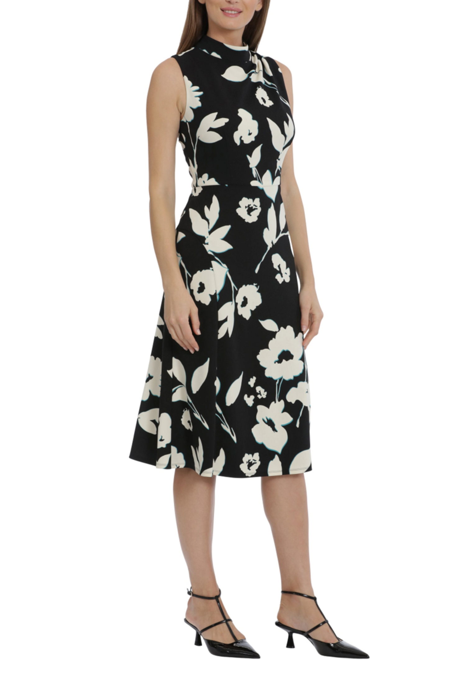 Maggy London Sleeveless Mock Neck Floral Dress