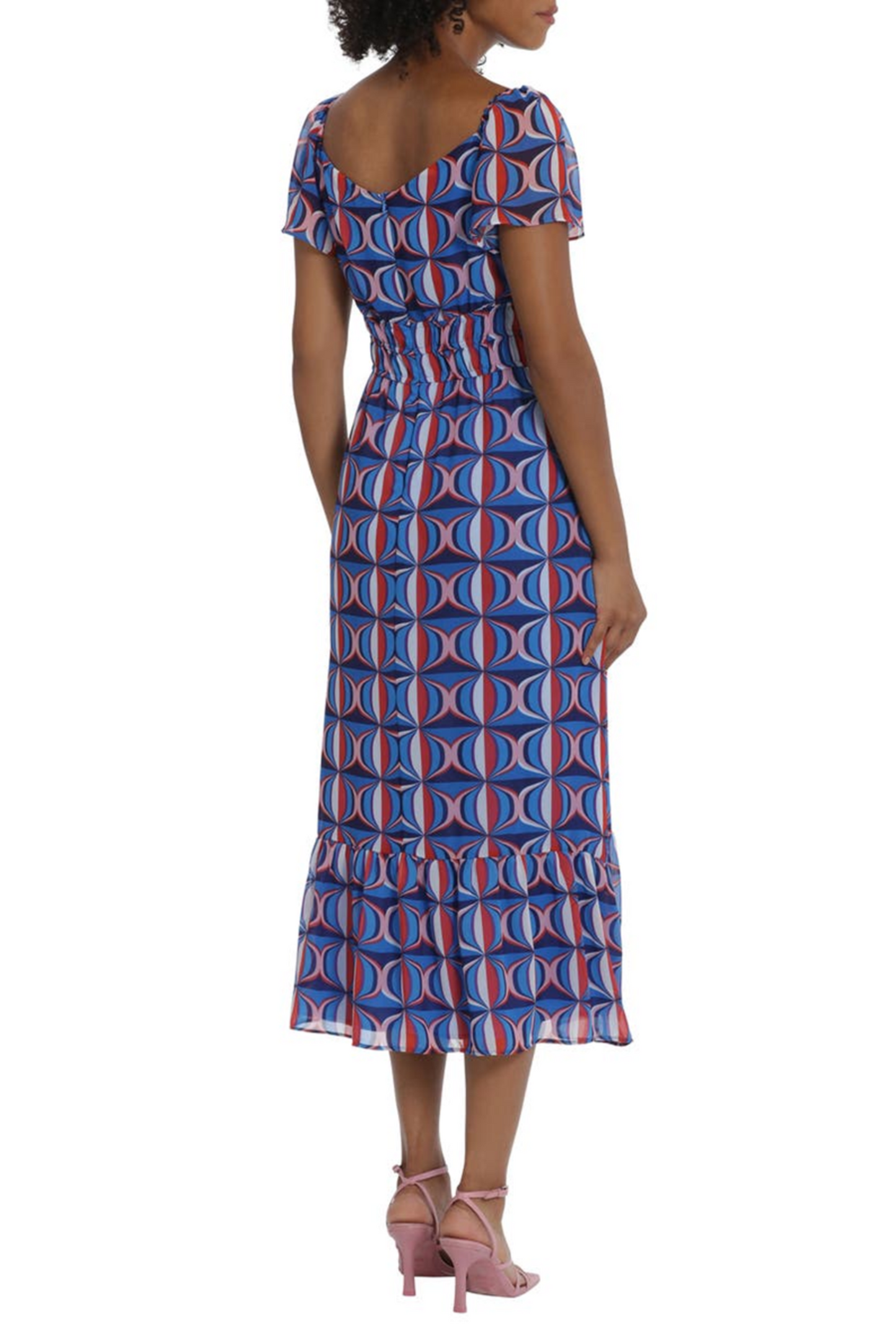 Maggy London Geometric Smocked Waist Midi Dress