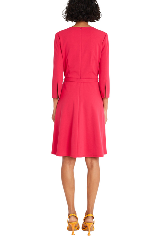 Maggy London 3/4 Sleeve Belted A-Line Dress