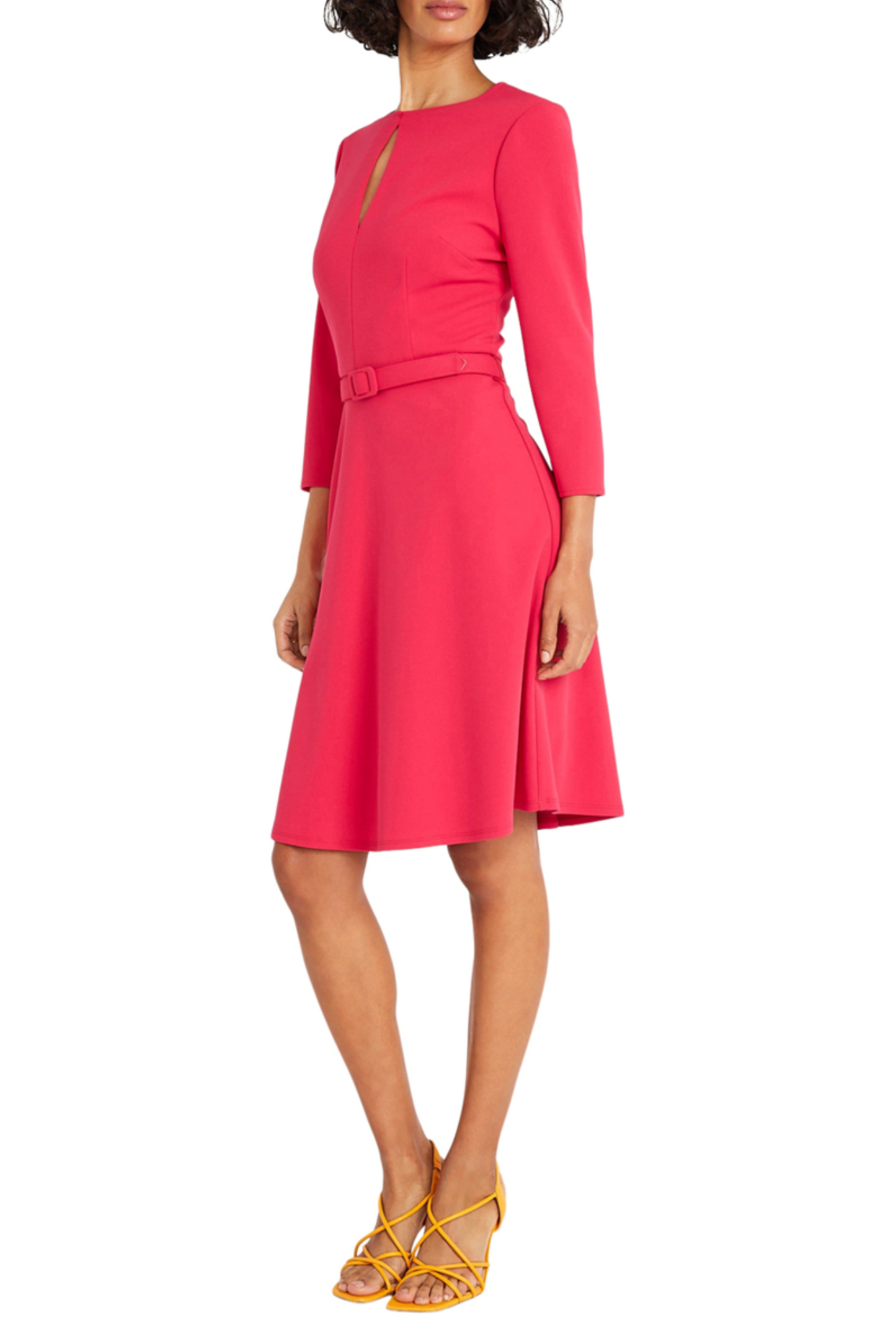 Maggy London 3/4 Sleeve Belted A-Line Dress