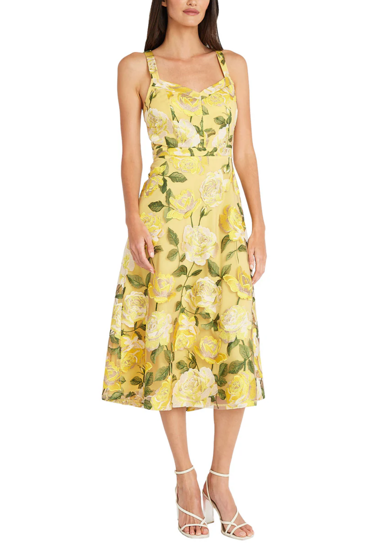 Maggy London Floral Embroidered A-Line Midi Dress