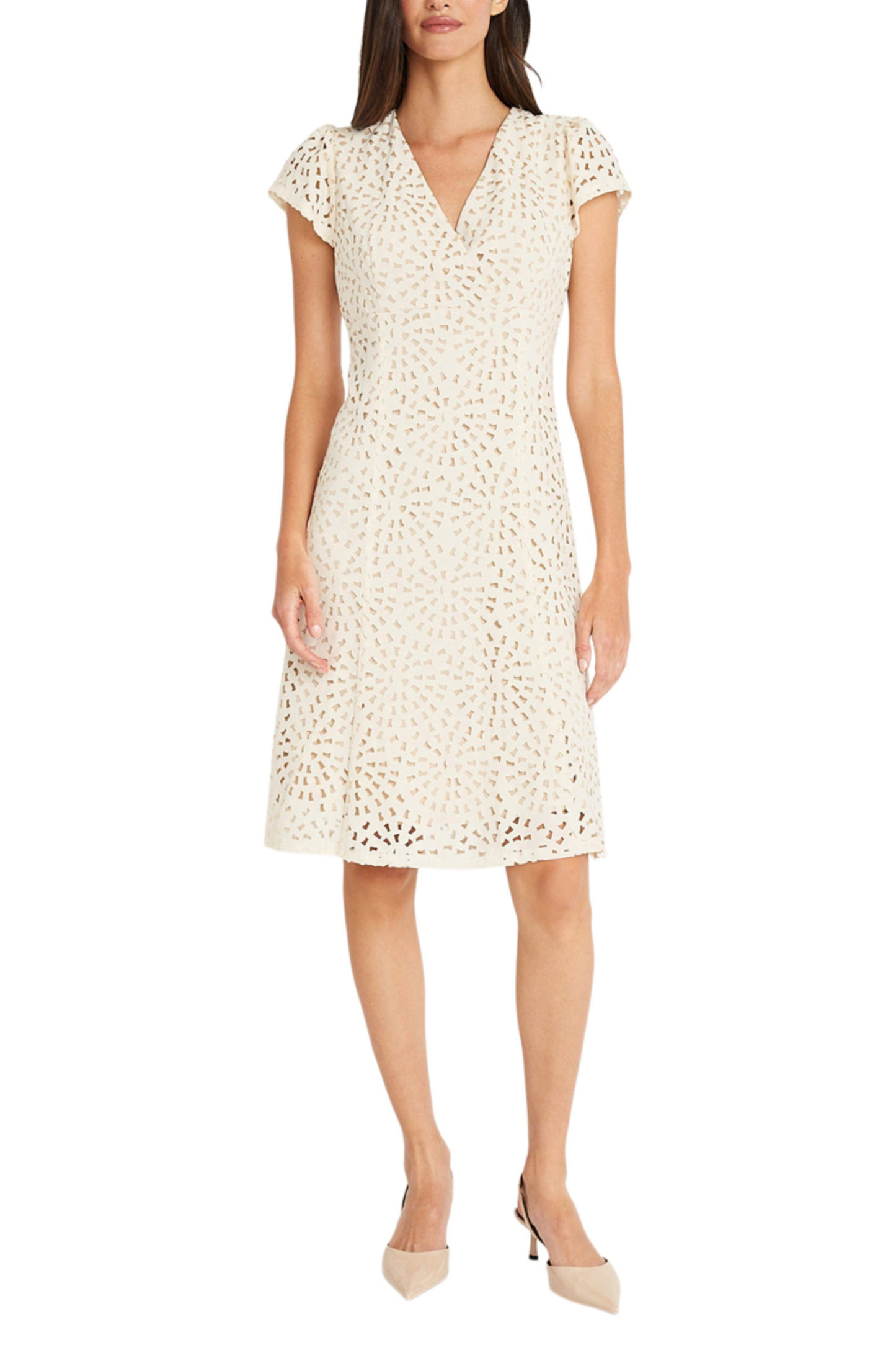 Maggy London Laser Cut Short Sleeve A-Line Dress