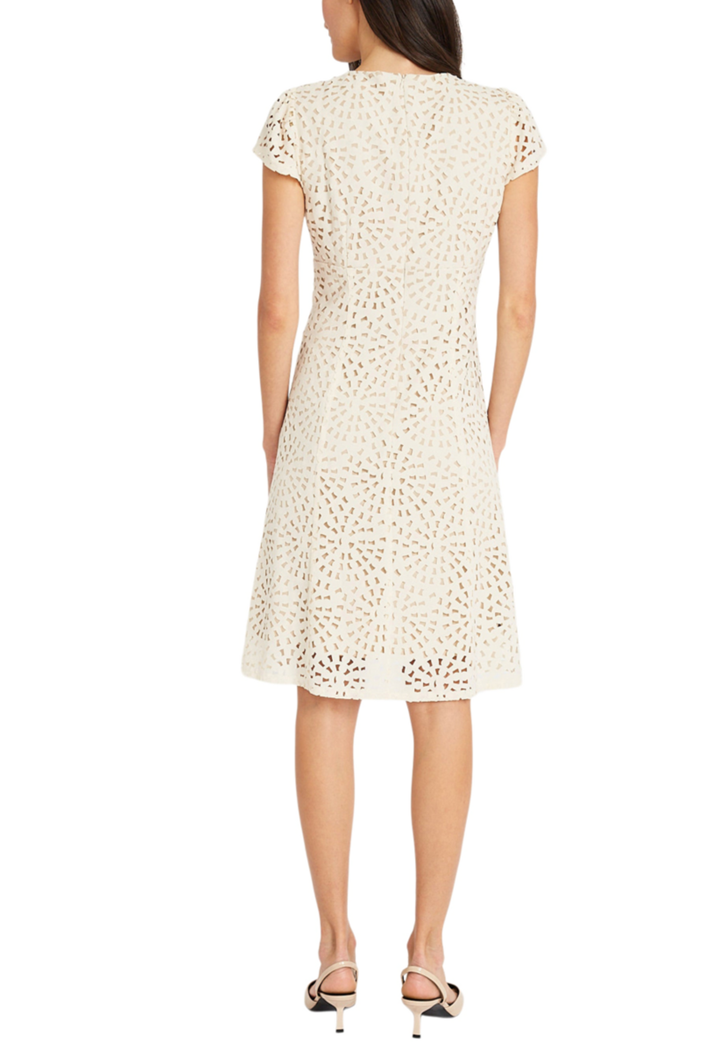 Maggy London Laser Cut Short Sleeve A-Line Dress