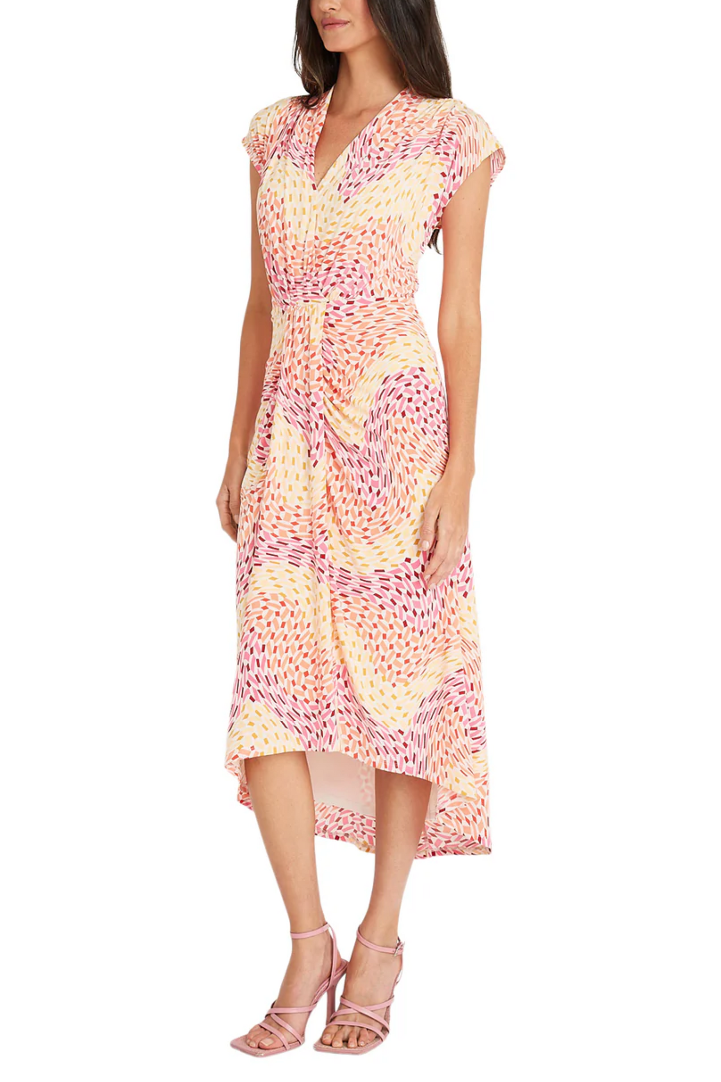 Maggy London Cap Sleeve Geo Print Midi Dress