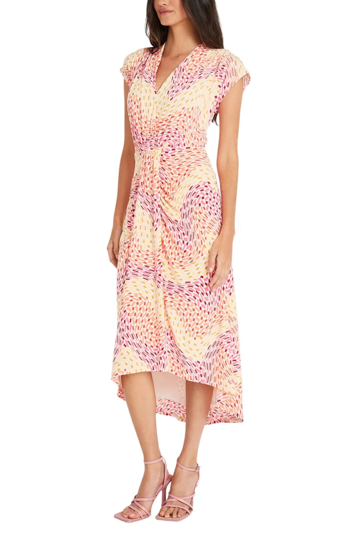 Maggy London Cap Sleeve Geo Print Midi Dress
