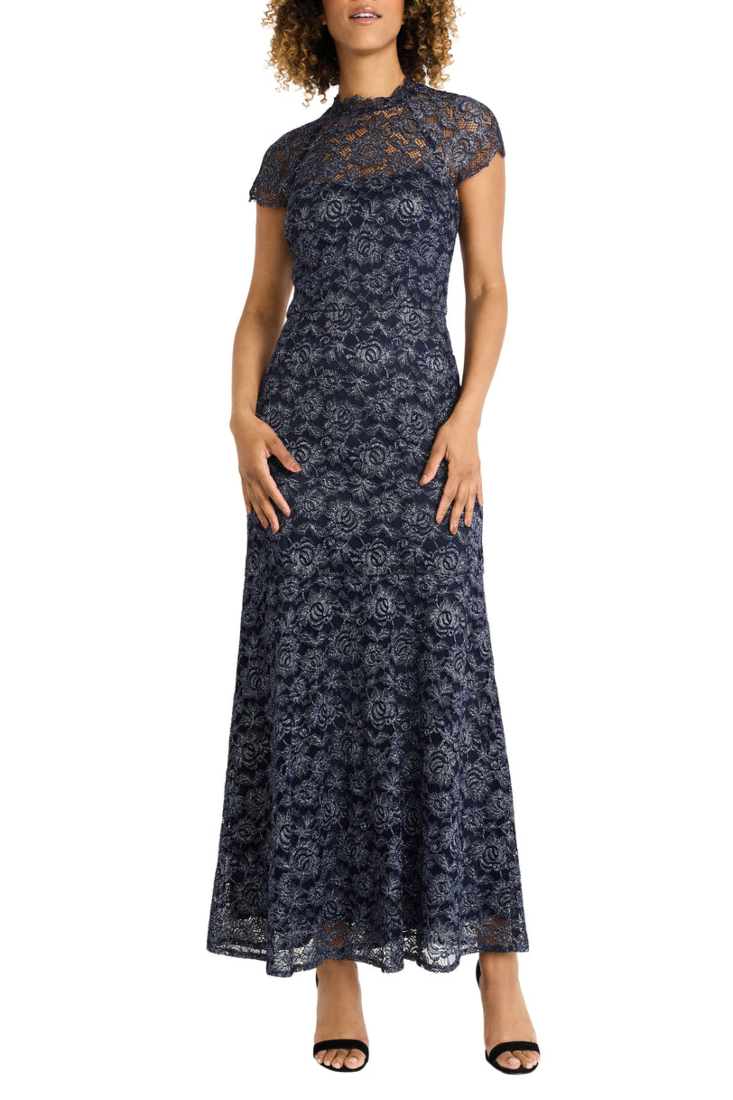 Maggy London Illusion Neckline Metallic Lace Dress