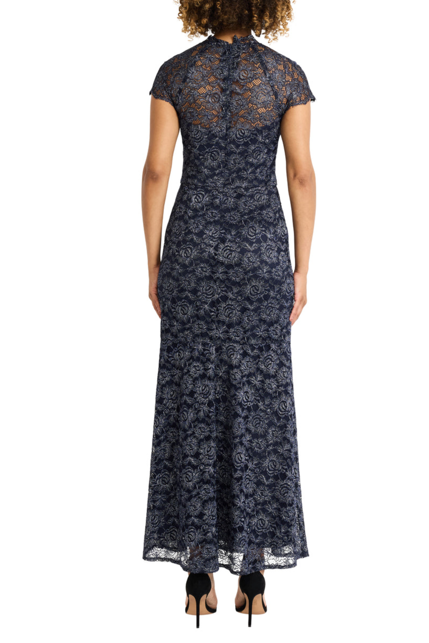 Maggy London Illusion Neckline Metallic Lace Dress