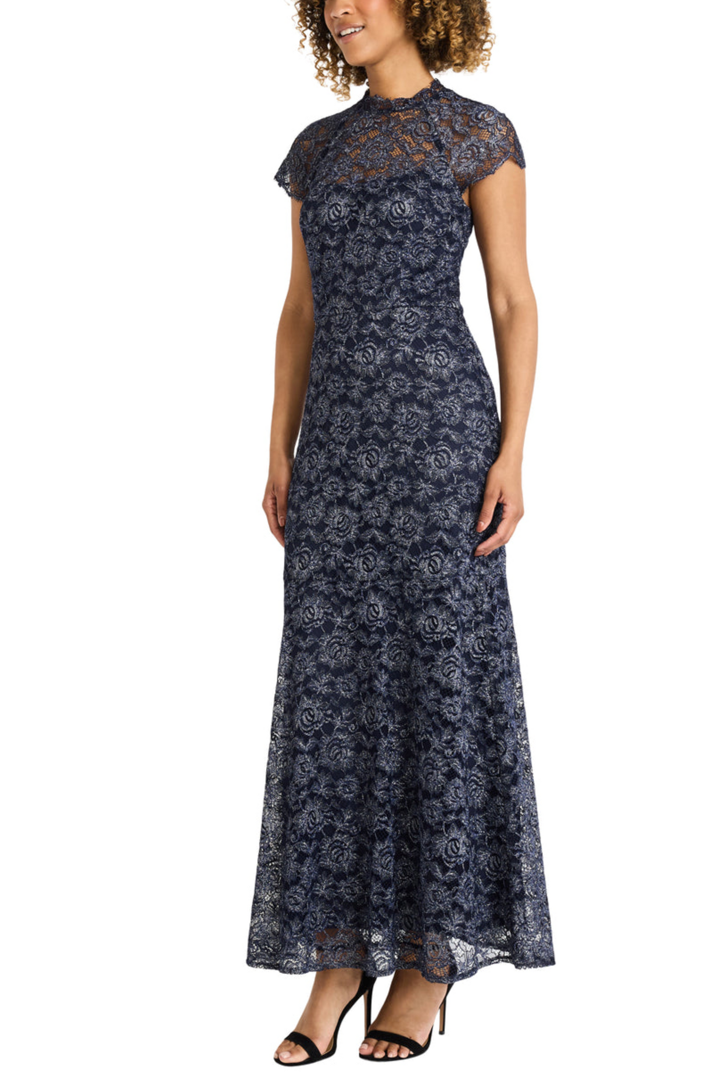 Maggy London Illusion Neckline Metallic Lace Dress