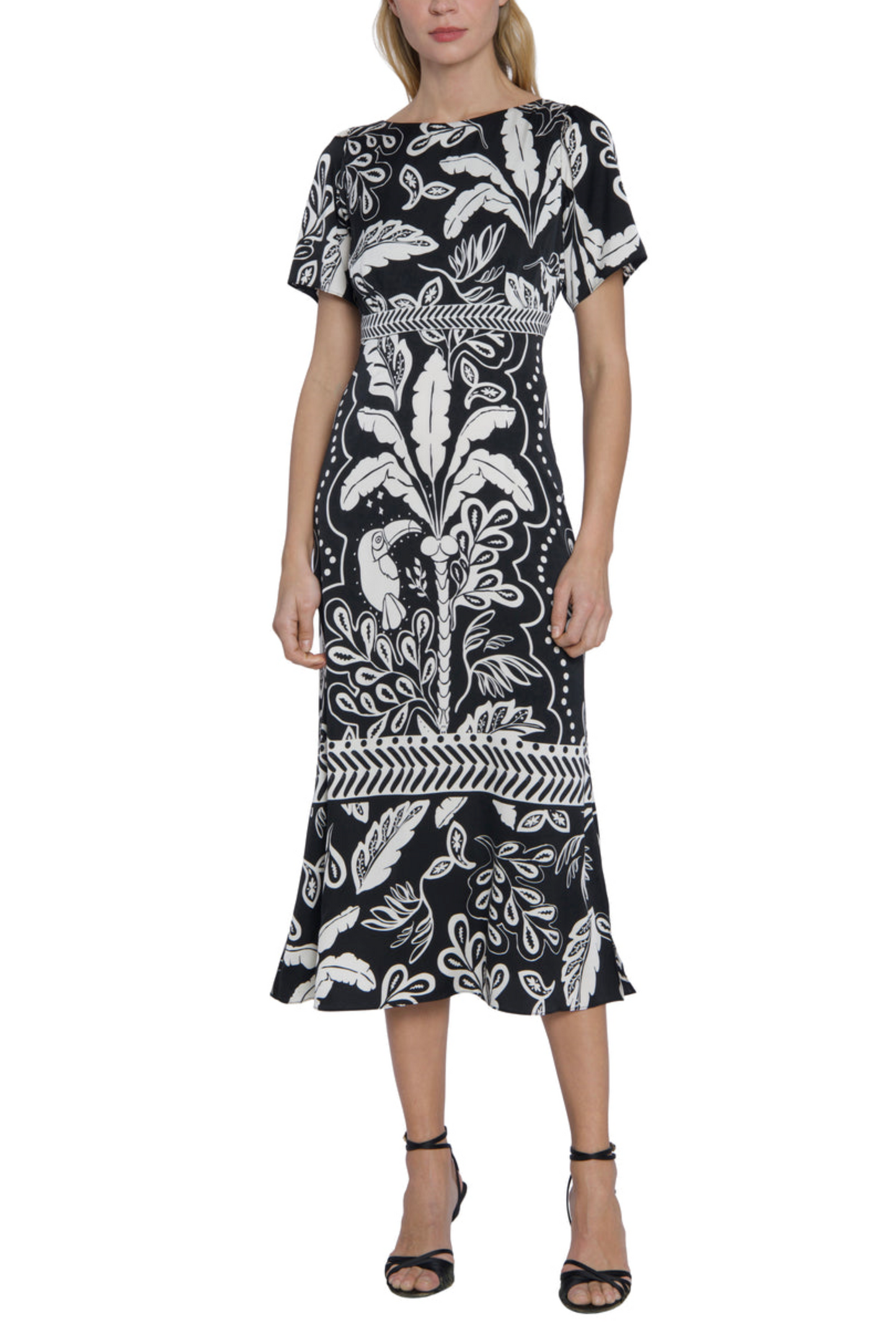 Maggy London Leaf Print Short Sleeve Midi Dress