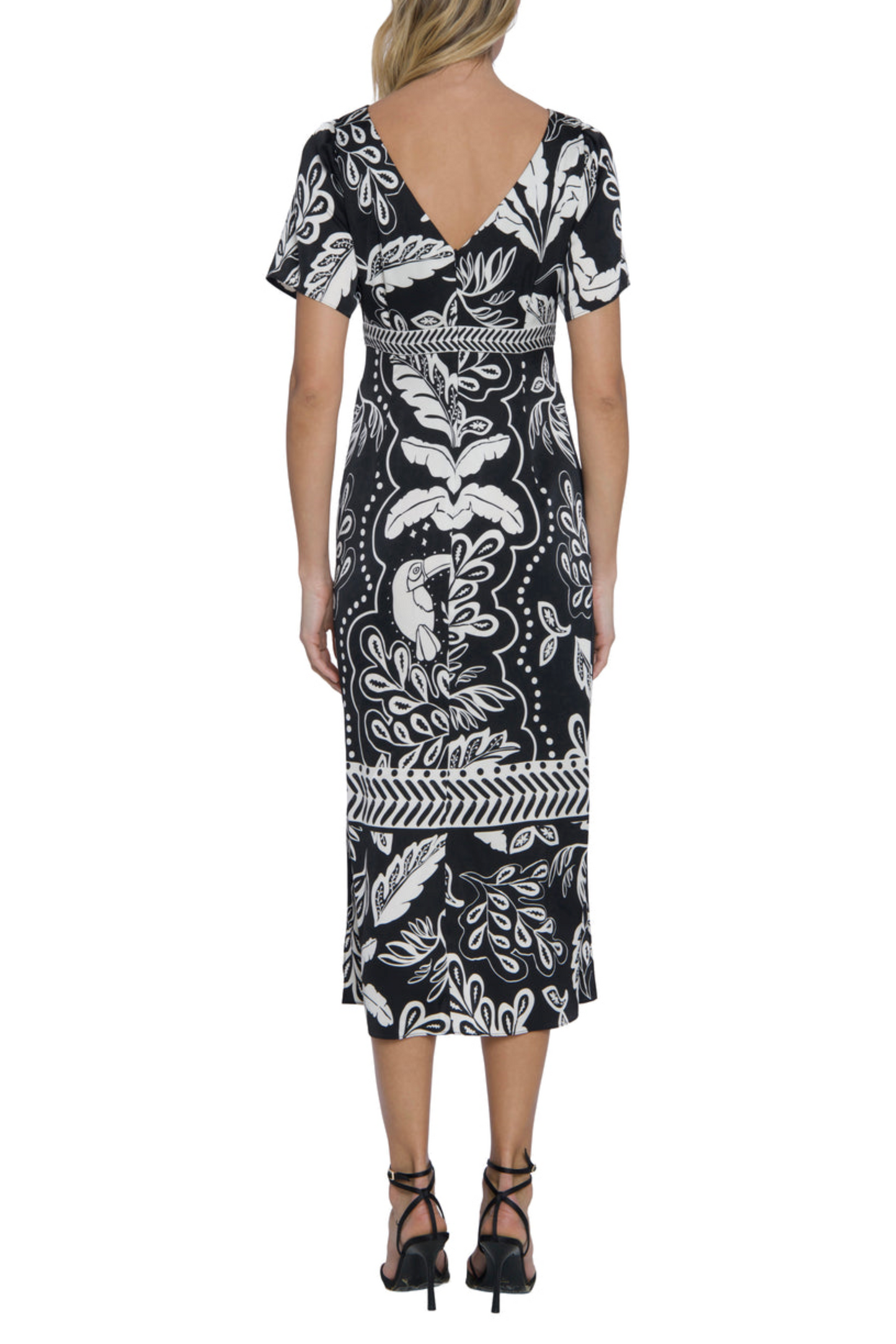 Maggy London Leaf Print Short Sleeve Midi Dress