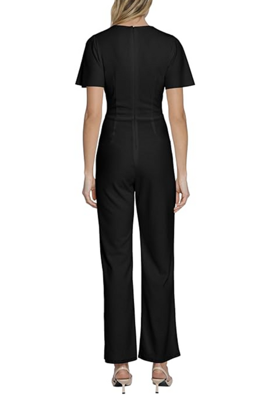 Maggy London Short Sleeve V-Neck Wide Leg Jumpsuit