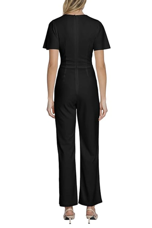 Maggy London Short Sleeve V-Neck Wide Leg Jumpsuit