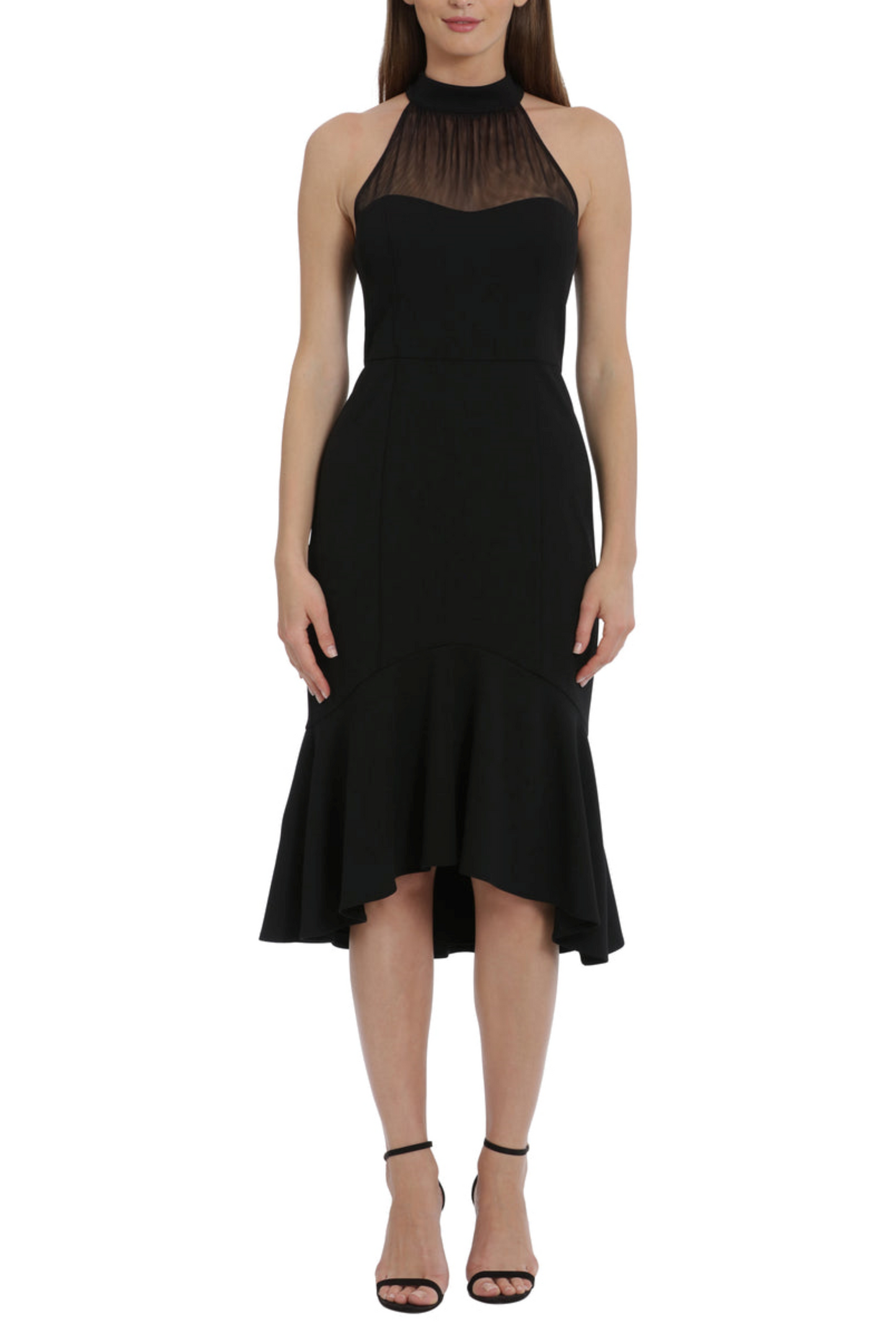 Maggy London Illusion Neck High Low Halter Dress